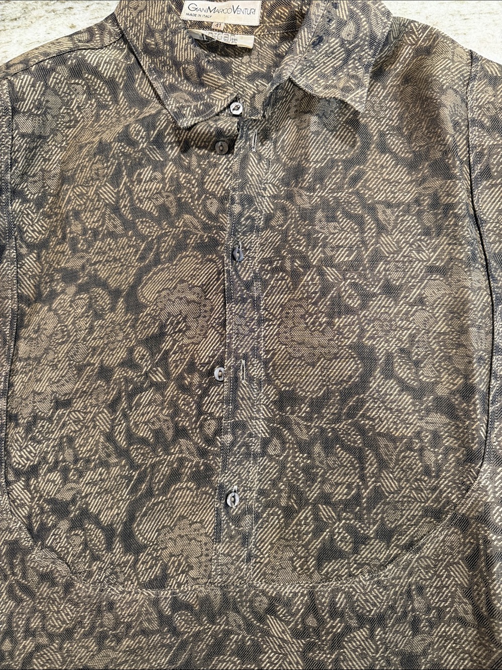 GianMarcoVenturi Men's Floral-Pattern Casual Button-Down Shirt in Charcoal
